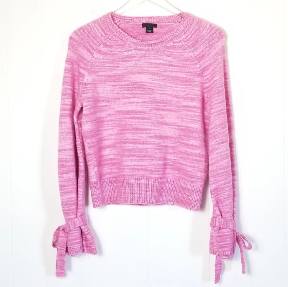 J.CREW Tie Sleeve Crew Neck Sweater Marled Pink Size XS Alpaca Wool Blend